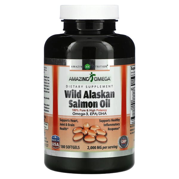 Amazing Nutrition‏, Wild Alaskan Salmon Oil, 2,000 mg, 180 Softgels