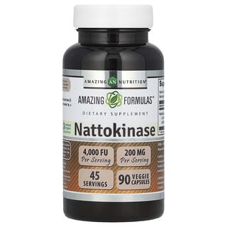 Amazing Nutrition, Наттокиназа, 200 мг, 90 растительных капсул (100 мг в 1 капсуле)