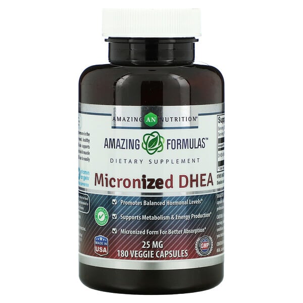 Amazing Nutrition‏, DHEA ממוזער, 25 מ“ג, 180 כמוסות צמחיות