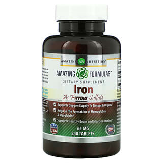 Amazing Nutrition, Ferro como Sulfato Ferroso, 65 mg, 240 comprimidos