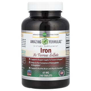 Amazing Nutrition, Ferro come solfato ferroso, 65 mg, 240 compresse