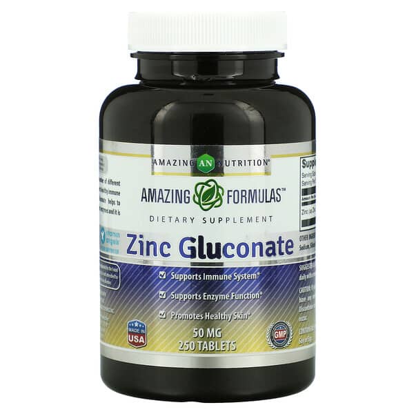 Amazing Nutrition, Gluconato de zinc, 50 mg, 250 comprimidos