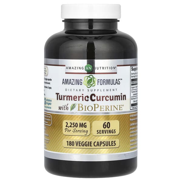 Amazing Nutrition, Bioperine 함유 강황 커큐민, 베지 캡슐 180정
