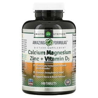 Amazing Nutrition, Calcium Magnésium Zinc + Vitamine D3, 300 comprimés