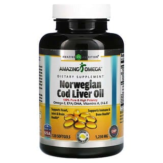 Amazing Nutrition, Aceite de hígado de bacalao noruego, Limón, 1250 mg, 120 cápsulas blandas