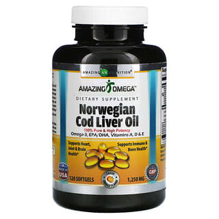 Amazing Nutrition, 挪威鱈魚肝油，橙味，1,250 毫克，120 粒軟凝膠