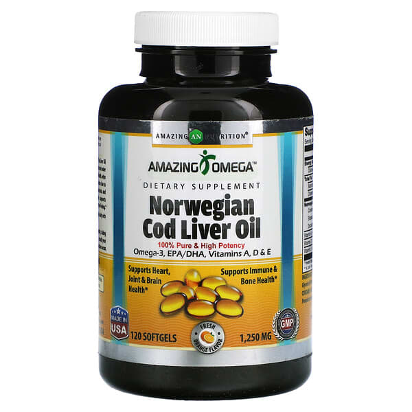 Amazing Nutrition, Norwegisches Kabeljau-Leberöl, Orange, 1.250 mg, 120 Weichkapseln