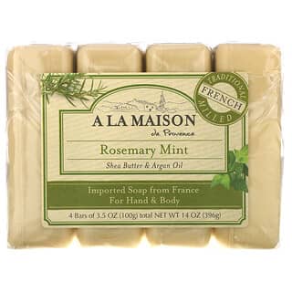 A La Maison de Provence, Hand & Body Bar Soap, Rosemary Mint, 4 Bars, 3.5 oz (100 g) Each