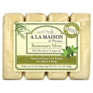 A La Maison de Provence, кусковое мыло для рук и тела, с ароматом розмарина и мяты, 4 шт по 100 г (3,5 унции)
