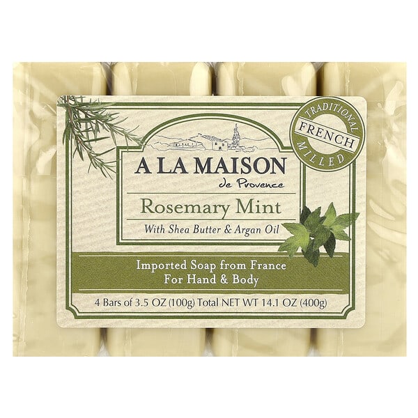 A La Maison de Provence, 핸드 & 바디 고체 비누, 로즈메리 민트, 4개입, 개당 100g(3.5oz)