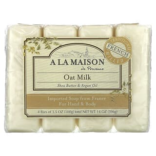 A La Maison de Provence, Hand & Body Bar Soap, Oat Milk, 4 Bars, 3.5 oz (100 g) Each