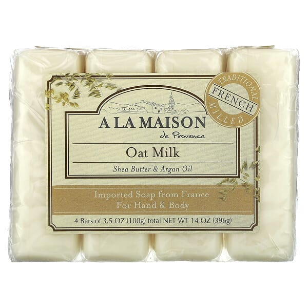 A La Maison de Provence, 洗手皂和沐浴皂，燕麥牛奶，4 塊香皂，每塊 3.5 盎司（100 克）