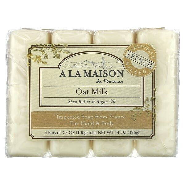 A La Maison de Provence, ハンド&ボディソープバー、オートミルク、4本、各100g(3.5オンス)