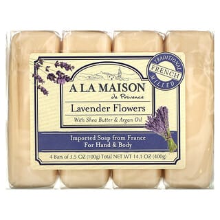 A La Maison de Provence‏, סבון מוצק לידיים וגוף, פרחי לבנדר, 4 סבונים מוצקים, 100 גרם כ"א (3.5 אונקיות)