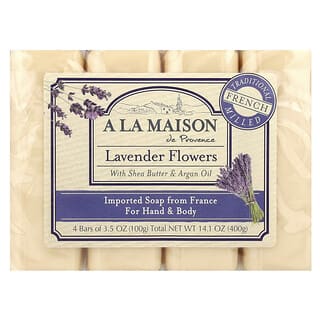 A La Maison de Provence, Barra de jabón para las manos y el cuerpo, Flores de lavanda, 4 barras, 100 g (3,5 oz) cada una