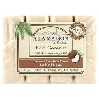 A La Maison de Provence, Hand & Body Bar Soap, Pure Coconut, 4 Bars, 3.5 oz (100 g) Each