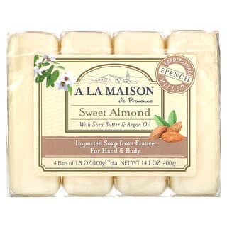 A La Maison de Provence, Hand & Body Bar Soap, Sweet Almond, 4 Bars, 3.5 oz (100 g) Each