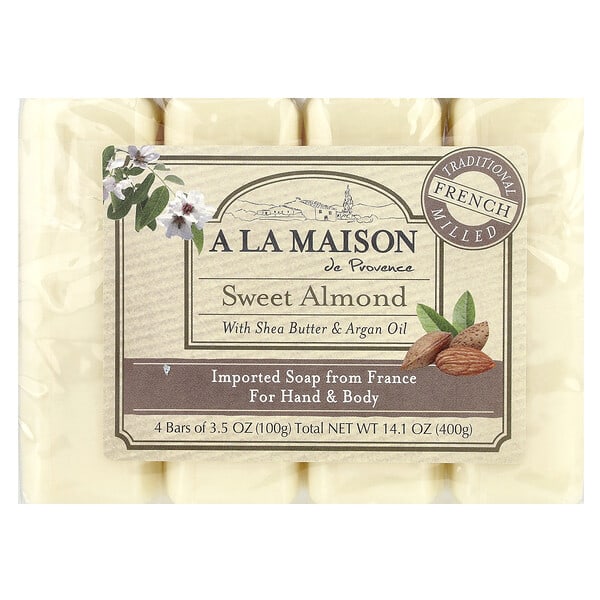 A La Maison de Provence, 핸드 & 바디 바 비누, 스위트 아몬드, 4개입, 각 3.5oz