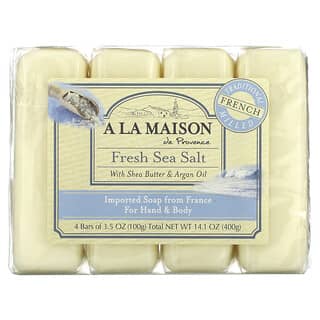 A La Maison de Provence, Hand & Body Bar Soap, Fresh Sea Salt, 4 Bars, 3.5 oz (100 g) Each