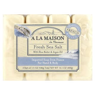 A La Maison de Provence, Hand & Body Bar Soap, Fresh Sea Salt, 4 Bars, 3.5 oz (100 g) Each