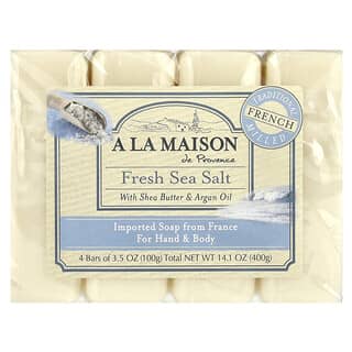 A La Maison de Provence, Hand & Body Bar Soap, Fresh Sea Salt, 4 Bars, 3.5 oz (100 g) Each