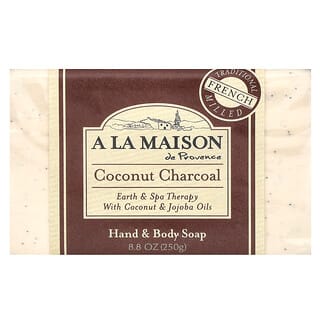 A La Maison de Provence, Barra de jabón para manos y cuerpo, Carbón vegetal de coco, 250 g (8,8 oz)