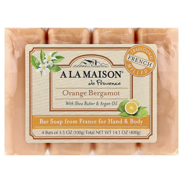 A La Maison de Provence, 핸드 및 바디 고체 비누, 오렌지 베르가모트, 4개입, 각 100g(3.5oz)
