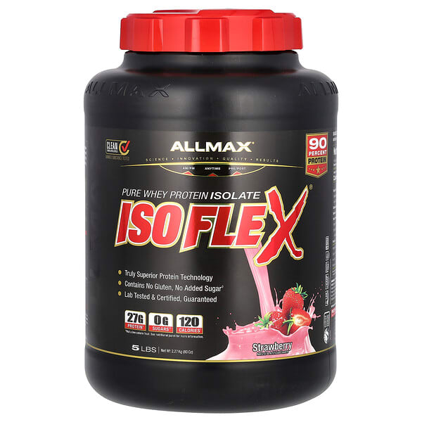 ALLMAX, Isoflex，純分離乳清蛋白（WPI 離子帶電顆粒過濾），草莓味，5 磅。(2.27 千克)