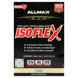 ALLMAX, ISOFLEX®, Aislado de proteína de suero de leche puro, Vainilla, 10 paquetes, 30 g (1,1 oz) cada uno