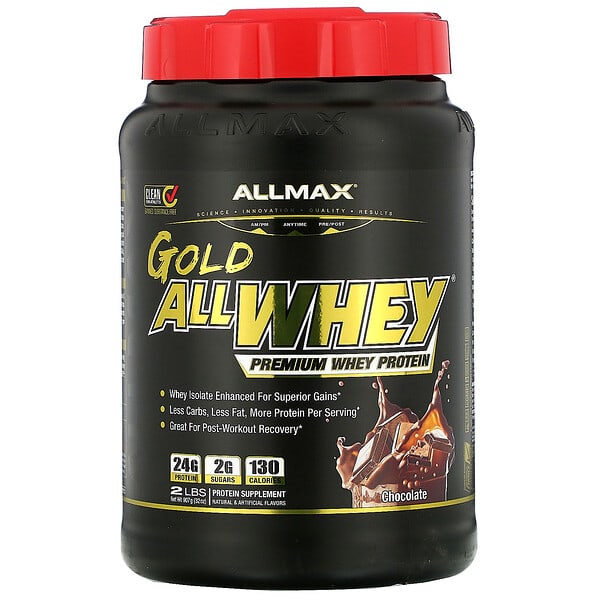 ALLMAX Nutrition, オールホエイゴールド、100%のホエイタンパク質 + 高品質ホエイタンパク質アイソレート、 チョコレート、 2ポンド (907 g)
