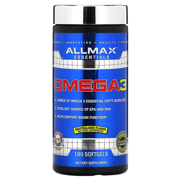 ALLMAX, オメガ3フィッシュオイル、ウルトラピュア コールドウォーター フィッシュオイル、ソフトジェル180粒