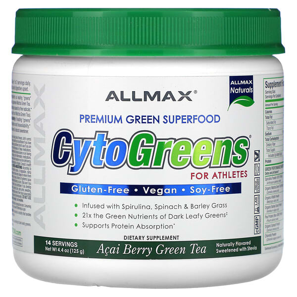 ALLMAX CytoGreens®, Premium Green Superfood For Athletes, Acai Berry Green Tea, 4.4 oz (125 g)