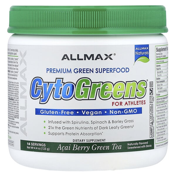 ALLMAX, CytoGreens®, Premium Green Superfood For Athletes, Acai Berry Green Tea, 4.4 oz (125 g) — product photo 1