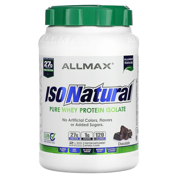 ALLMAX, IsoNatural、100% ウルトラピュアナチュラルホエイタンパク質アイソレート、チョコレート、2ポンド (907 g)