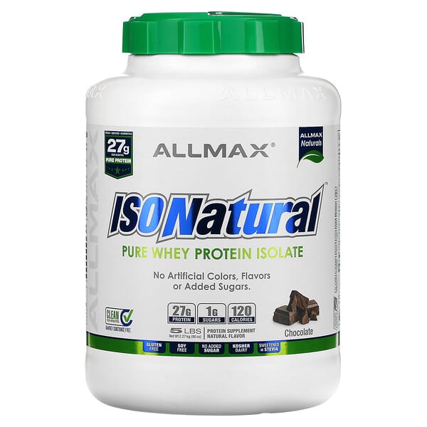 ALLMAX, ISONATURAL（アイソナチュラル）、ピュアホエイプロテインアイソレート、チョコレート、2.27kg（5ポンド）