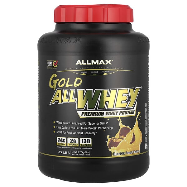 ALLMAX, AllWhey Gold，優質乳清蛋白，巧克力花生醬味，5 磅。（2.27 千克）