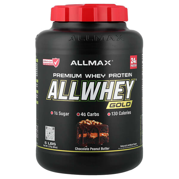 ALLMAX, AllWhey Gold，優質乳清蛋白，巧克力花生醬味，5 磅。（2.27 千克）