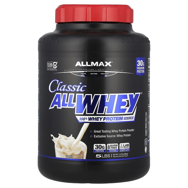 ALLMAX CLASSIC ALLWHEY®, 100% Whey Protein Source, Vanilla, 5 lbs (2.27 kg)