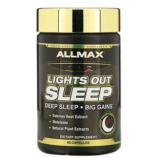 ALLMAX Nutrition, Lights Out Sleep, Melatonina + GABA + Raiz de Valeriana, 60 Cápsulas Veganas
