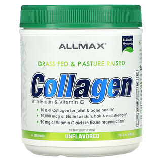 ALLMAX Nutrition, Colágeno alimentado con pasturas y cultivado en pasturas con biotina y vitamina C, sin sabor, 440 g (15,5 oz)