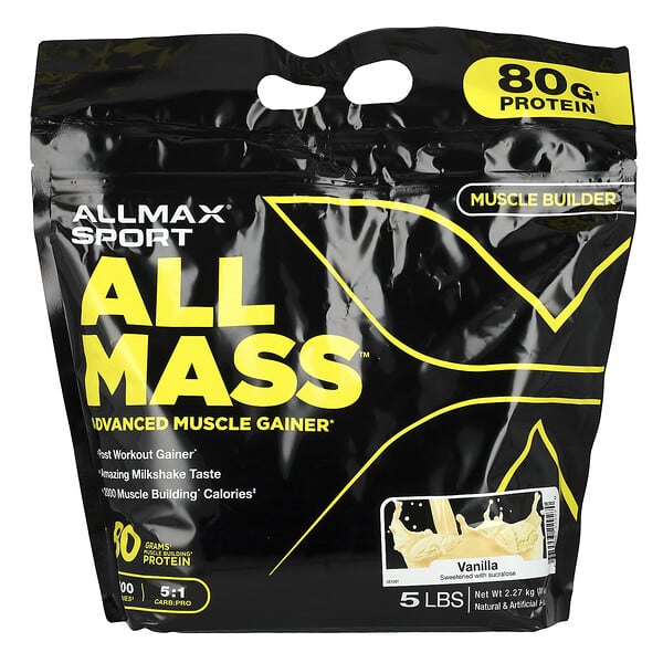 ALLMAX, 運動，ALLMASS™，高級增肌粉，香草味，5 磅（2.27 千克）