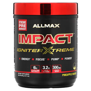 ALLMAX, IMPACT Igniter Xtreme ، لما قبل التمارين الرياضية ، بنكهة الأناناس والمانجو ، 12.7 أونصة (360 جم)