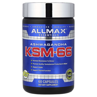ALLMAX, Essentials, Ashwagandha KSM-66, 600 mg, 60 Vegetarian Capsules (300 mg per capsule)