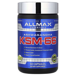 ALLMAX, Productos esenciales, Ginseng indio KSM-66®, 60 cápsulas (300 mg por cápsula)