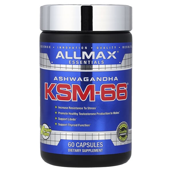 ALLMAX Essentials, Ashwagandha KSM-66®, 60 Capsules (300 mg per Capsule)