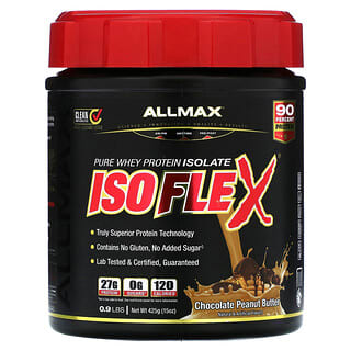 أولماكس‏, Isoflex، بروتين مصل اللبن المعزول النقي 100%، نكهة زبدة الفول السوداني والشوكولاتة، 0.9 رطل (425 جم)