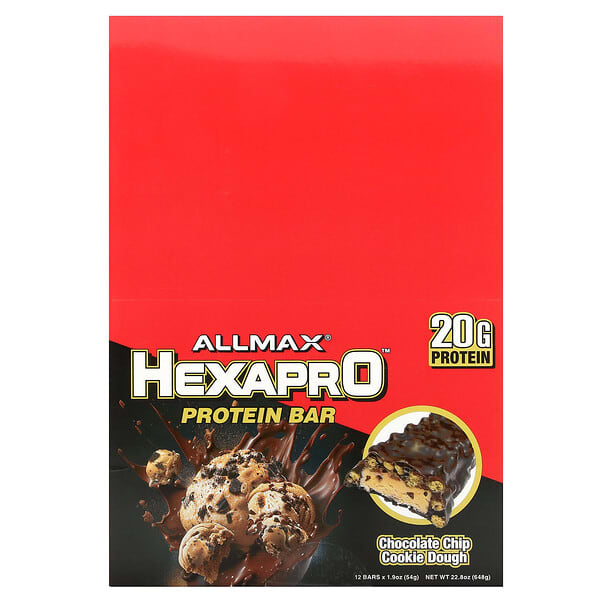 Hexapro™, Protein Bar, Chocolate Chip Cookie Dough, 12 Bars, 1.9 oz (54 g) Each