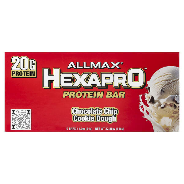 ALLMAX, Hexapro™, 프로틴바, 초콜릿 칩 쿠키 도우, 12개입, 개당 54g(1.9oz)