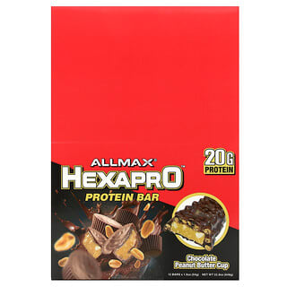 ALLMAX, Barre protéinée Hexapro, Beurre de cacahuète au chocolat, 12 barres, 54 g chacune