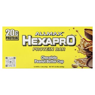 ALLMAX, Barrita de proteína Hexapro, Taza de mantequilla de maní y chocolate`` 12 barritas, 54 g (1,9 oz) cada una